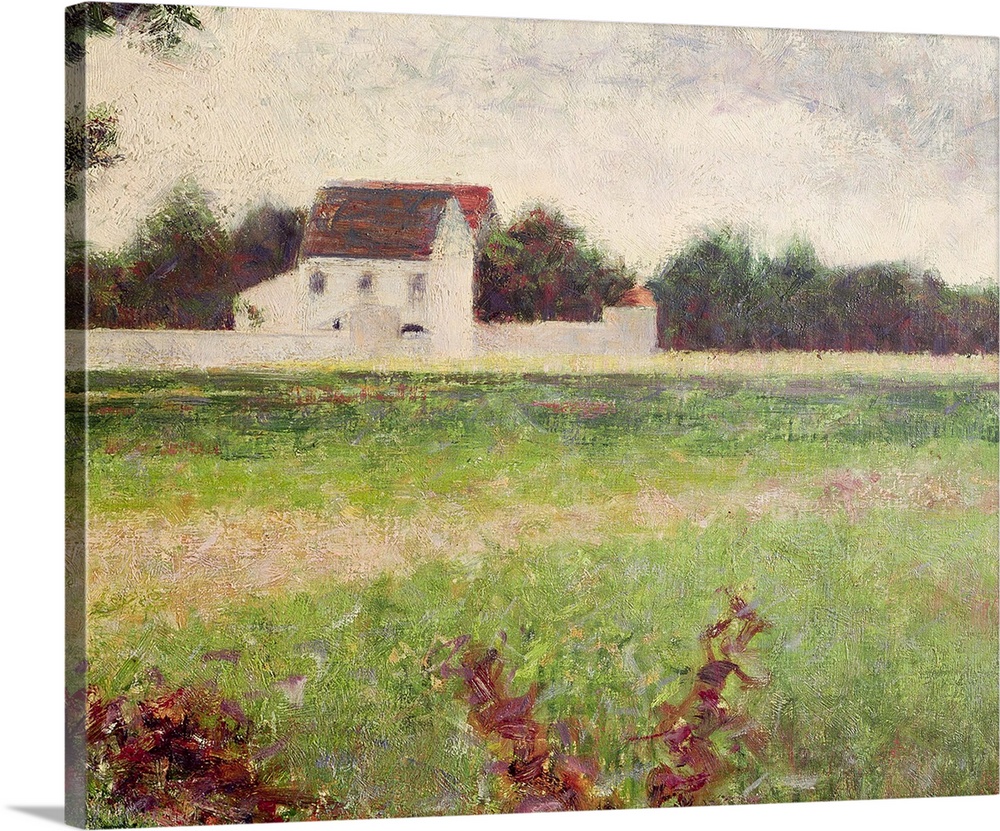 XIR246496 Landscape in the Ile-de-France, 1881-82 (oil on canvas)  by Seurat, Georges Pierre (1859-91); 32.5x40.5 cm; Muse...
