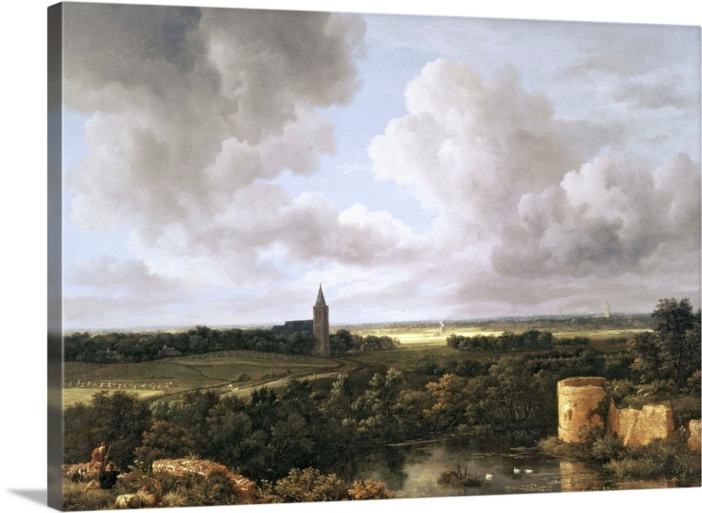 BAL3572 Landscape with Ruined Castle and Church, c.1665-70 (oil on canvas)  by Ruisdael, Jacob Isaaksz. or Isaacksz. van (...
