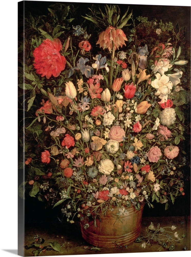 XAM66447 Large bouquet of flowers in a wooden tub, 1606-07, (oil on canvas)  by Brueghel, Jan the Elder (1568-1625); 98x73...
