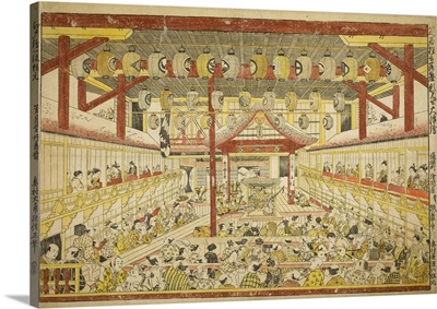 Large Perspective Picture of the Kaomise Performance on the Kabuki Stage, c.1745