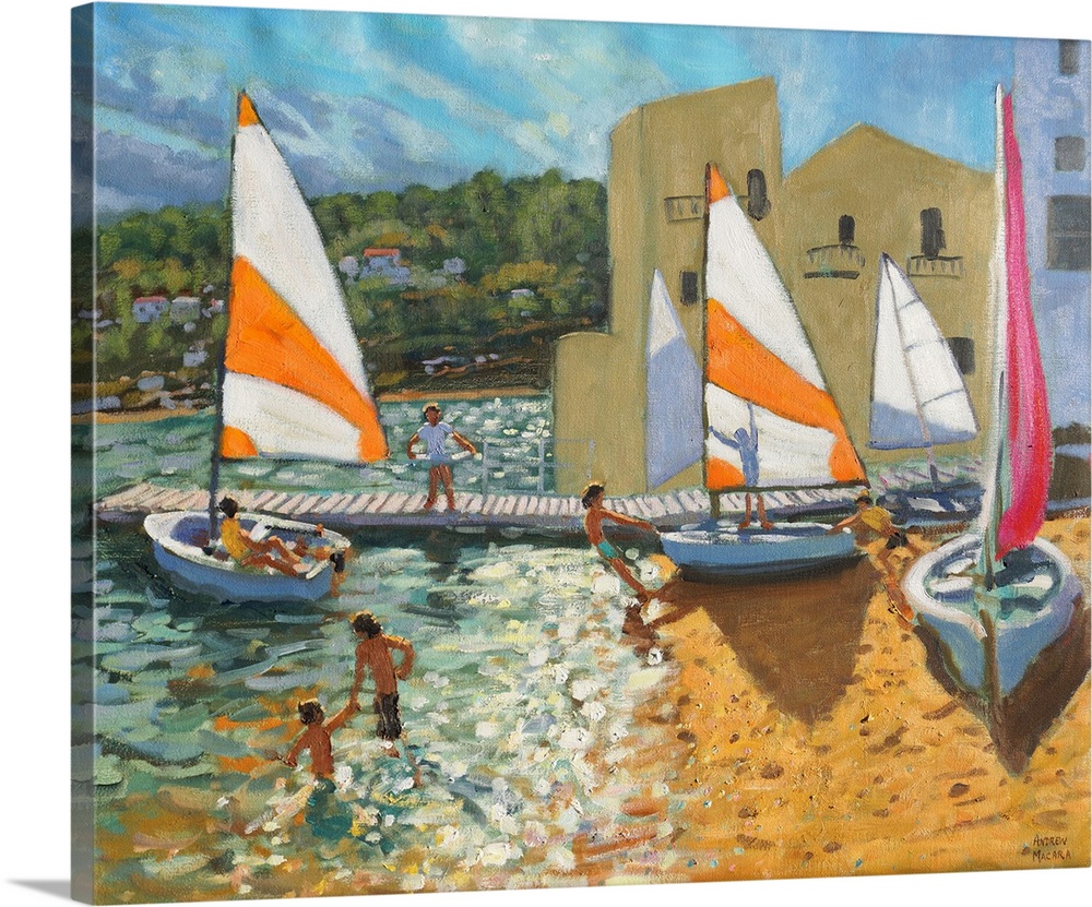 Launching boats, Calella de Palafrugell, Spain, oil on canvas.