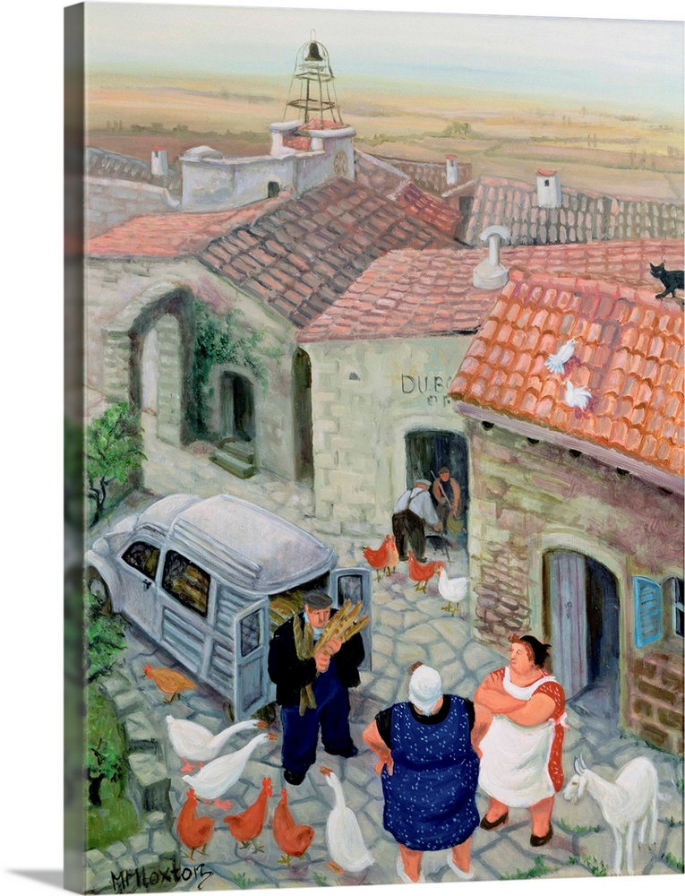 Contemporary painting of a baker delivering bread in rural Rance.