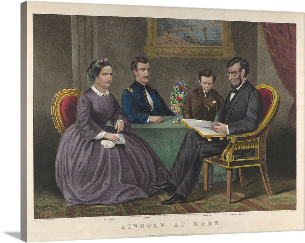 Lincoln at Home, 1867 (originally hand-coloured lithograph) by Currier, N. (1813-88) and Ives, J.M. (1824-95)