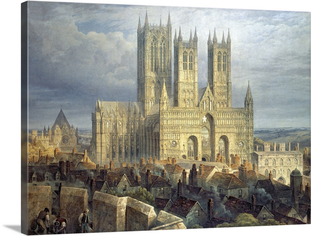 BAL33429 Lincoln Cathedral from the North West, c.1850 (w/c on paper)  by Mackenzie, Frederick (c.1788-1854); watercolour ...