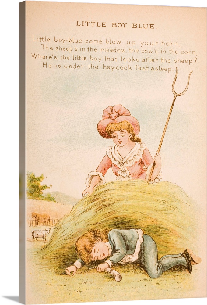 Nursery rhyme and illustration of Little Boy Blue from Old Mother Goose's Rhymes and Tales. Illustrated by Constance Hasle...