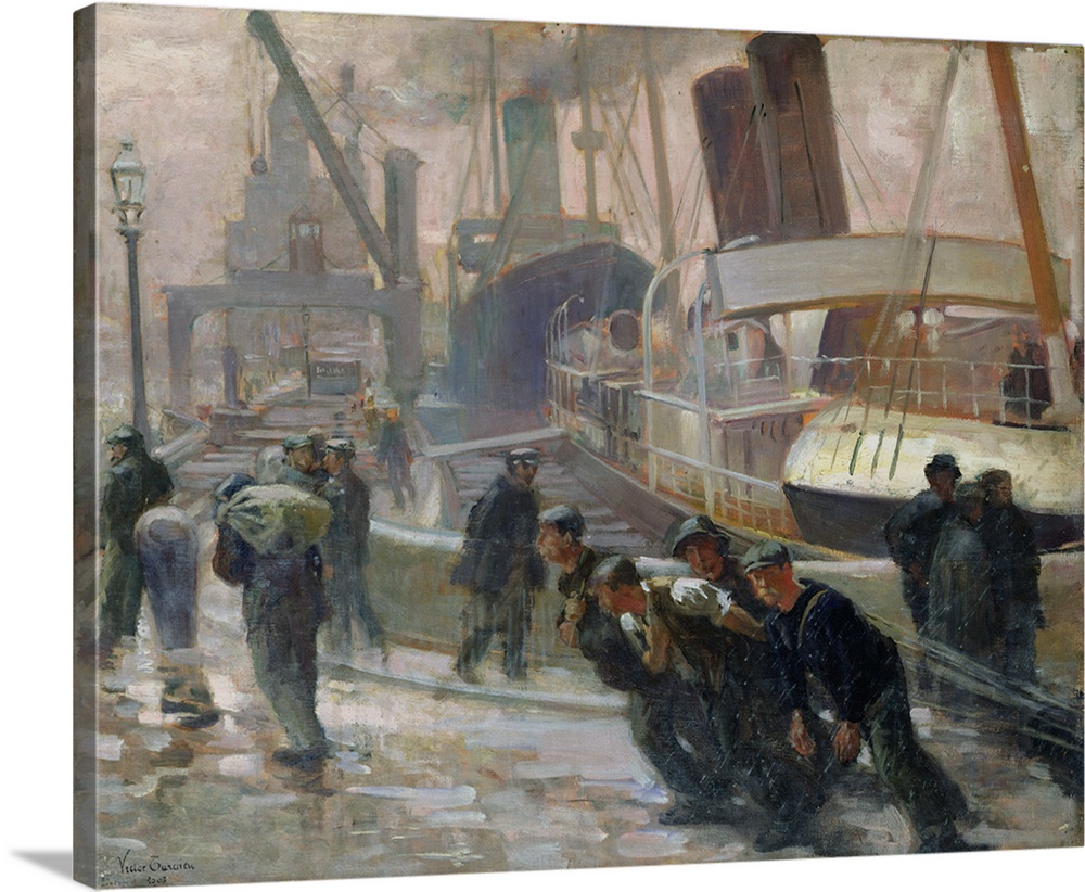 XIR36941 Liverpool Dockers at Dawn, 1903 (oil on canvas)  by Tardieu, Victor Francois (1870-1937); 61x76 cm; Musee d'Orsay...