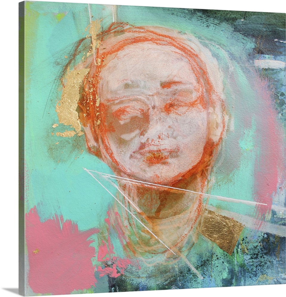 Lost in thought 4, 2020. (Originally acrylics, pastels and gold leaf on paper.)