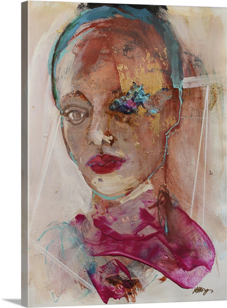 Lost in thought 2, 2020. (Originally acrylics, pastels and gold leaf on paper.)