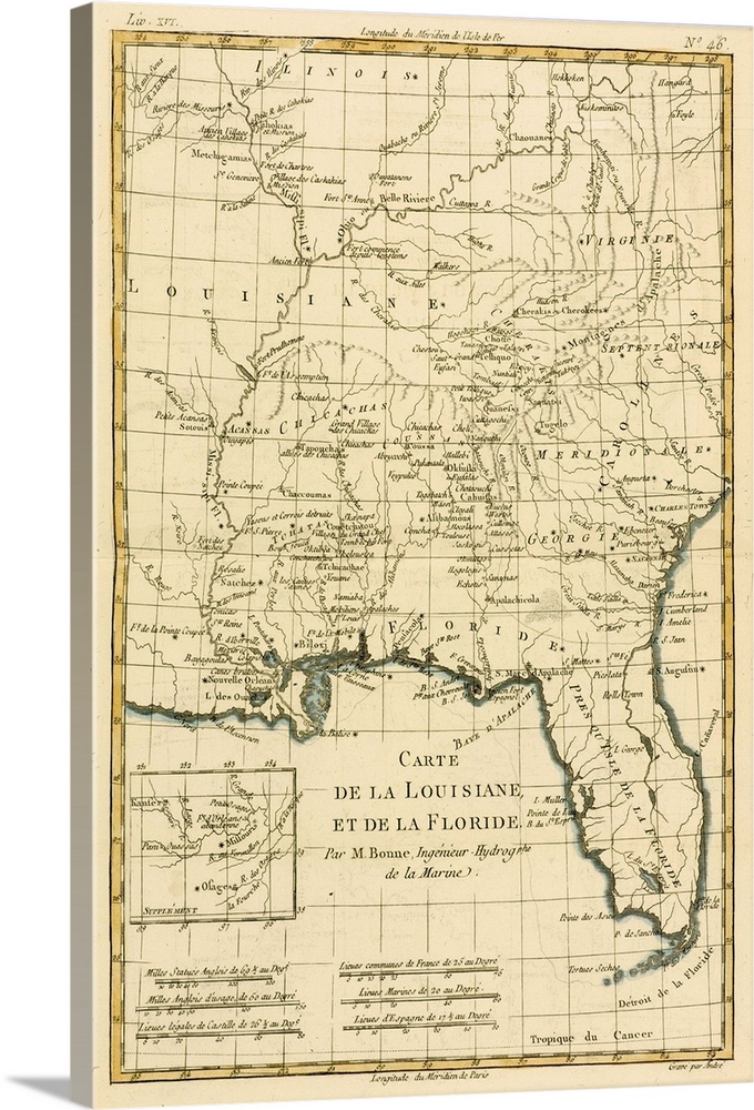 Map of Louisianna and Florida circa.1760. From .Atlas de Toutes Les Parties Connues du Globe Terrestre . by Cartographer R...