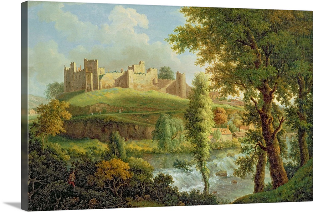 XYC242504 Ludlow Castle with Dinham Weir, from the South-West, c.1765-69 (oil on canvas) by Scott, Samuel (c.1702-72); 72....