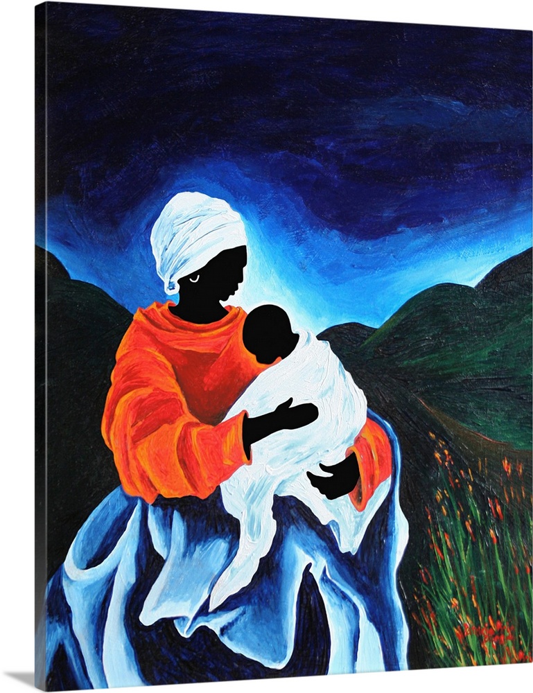 Contemporary Christian painting of the Virgin Mary and Infant Christ as a Haitian woman and child.
