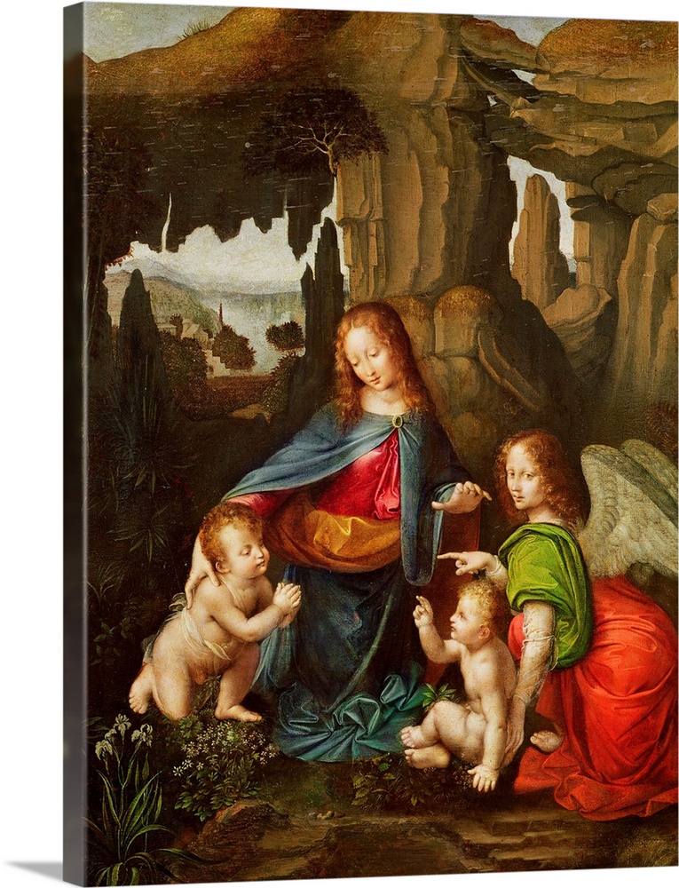 XAE182931 Madonna of the Rocks (oil on panel); by Vinci, Leonardo da (1452-1519) (after)