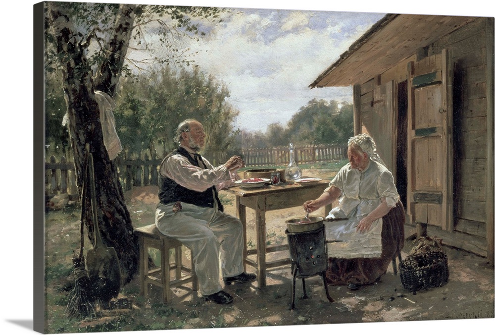 XIR134971 Making Jam, 1876 (oil on canvas)  by Makovsky, Vladimir Egorovic (1846-1920); 33.9x49.5 cm; Tretyakov Gallery, M...