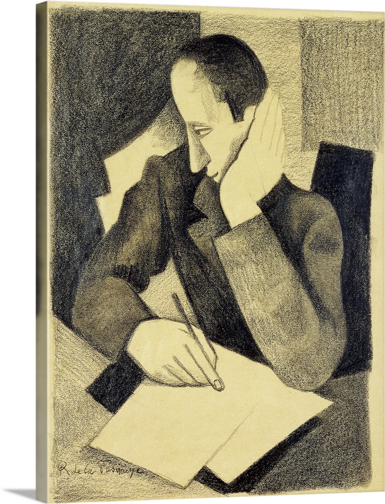 CH824510 Man Writing: Study for Paludes; Homme Ecrivant: Etude pour Paludes, c.1920 (charcoal on paper) by La Fresnaye, Ro...