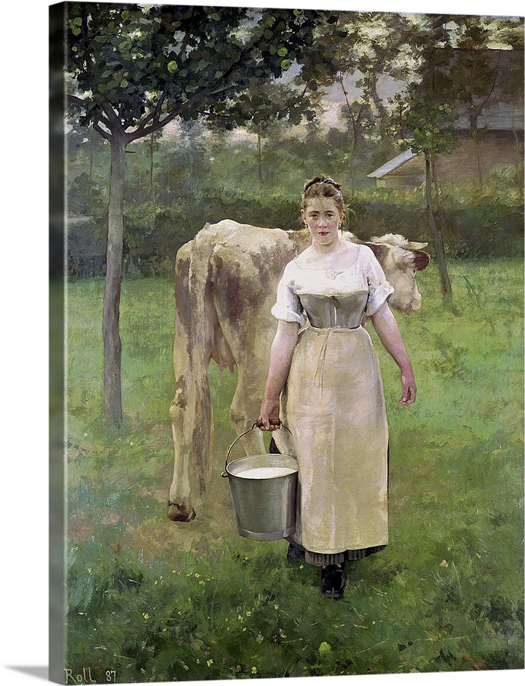 XIR238628 Manda Lametrie, The Farm Maid, 1887 (oil on canvas)  by Roll, Alfred (1846-1919); 214.5x161 cm; Musee d'Orsay, P...