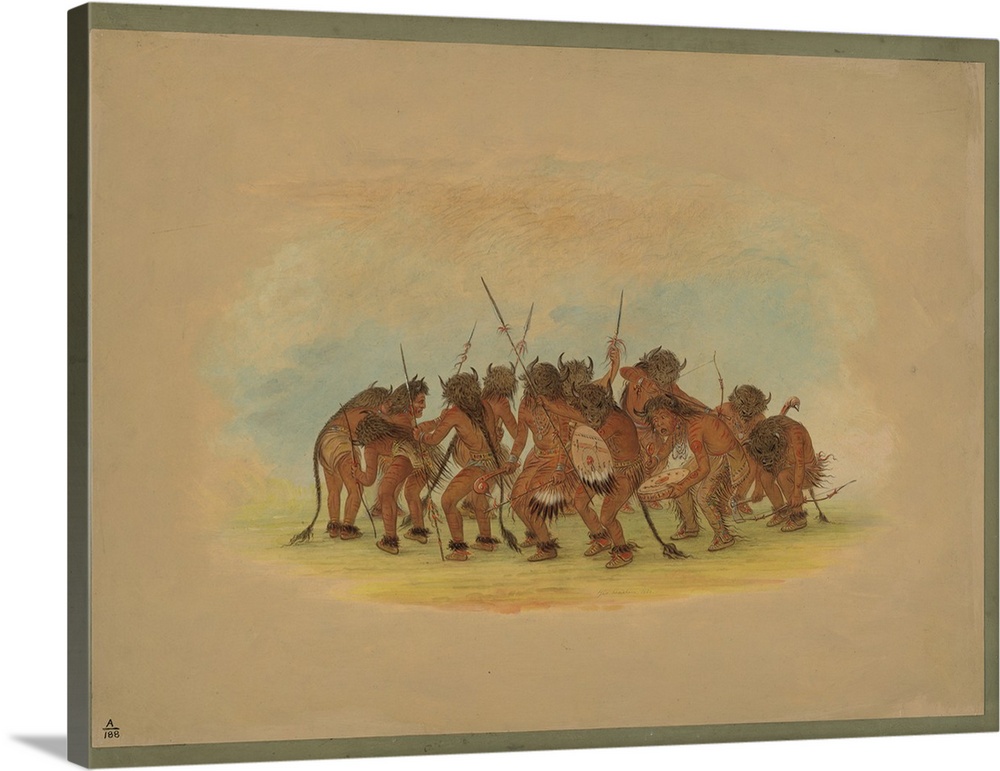 Mandan Buffalo Dance, 1861, oil on card mounted on paperboard.  By George Catlin (1796-1872).