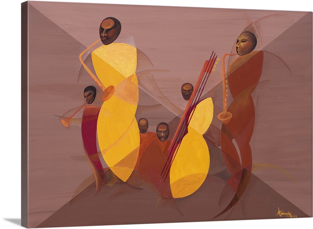 Contemporary artwork by an African American artist of jazz musicians created with curving sculptural shapes in this abstra...