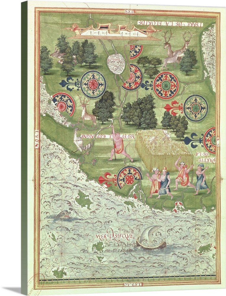 XDT165903 Fol.54v Map of Florida, from 'Cosmographie Universelle', 1555 (w/c on paper) by Le Testu, Guillaume (c.1509-73);...