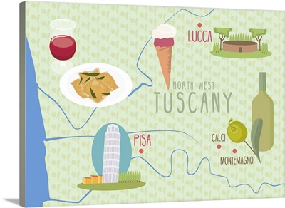 Map Of Lucca And Pisa, Tuscany, Italy