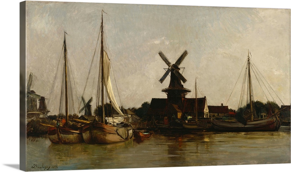 Mills at Dordrecht, 1872, oil on canvas.  By Charles Francois Daubigny (1817-78).