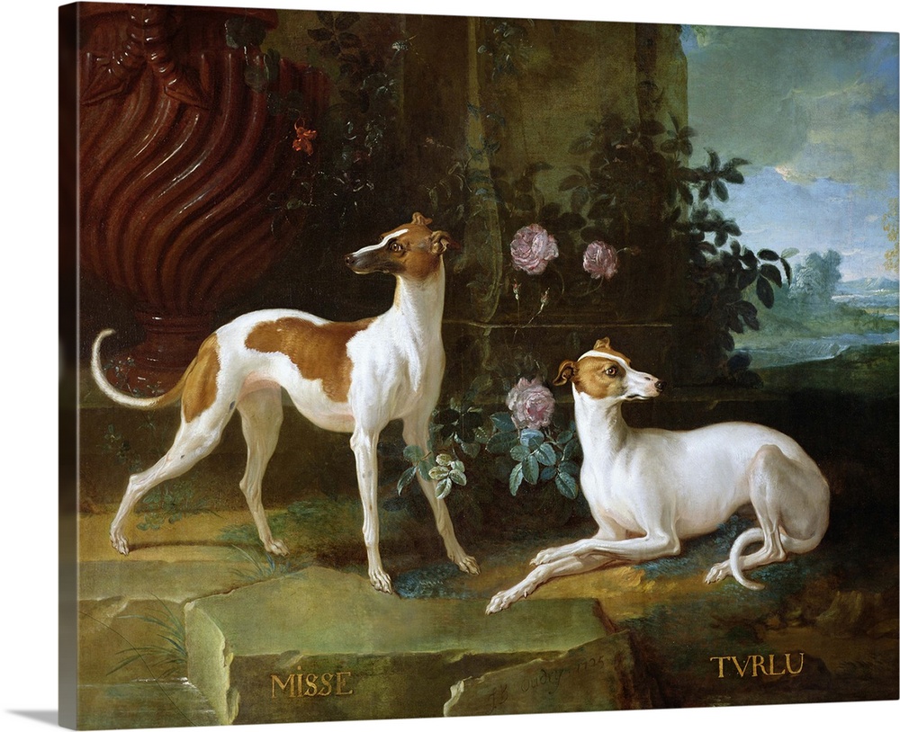 XIR75763 Misse and Turlu, two greyhounds of Louis XV (oil on canvas); by Oudry, Jean-Baptiste (1686-1755); Chateau de Font...