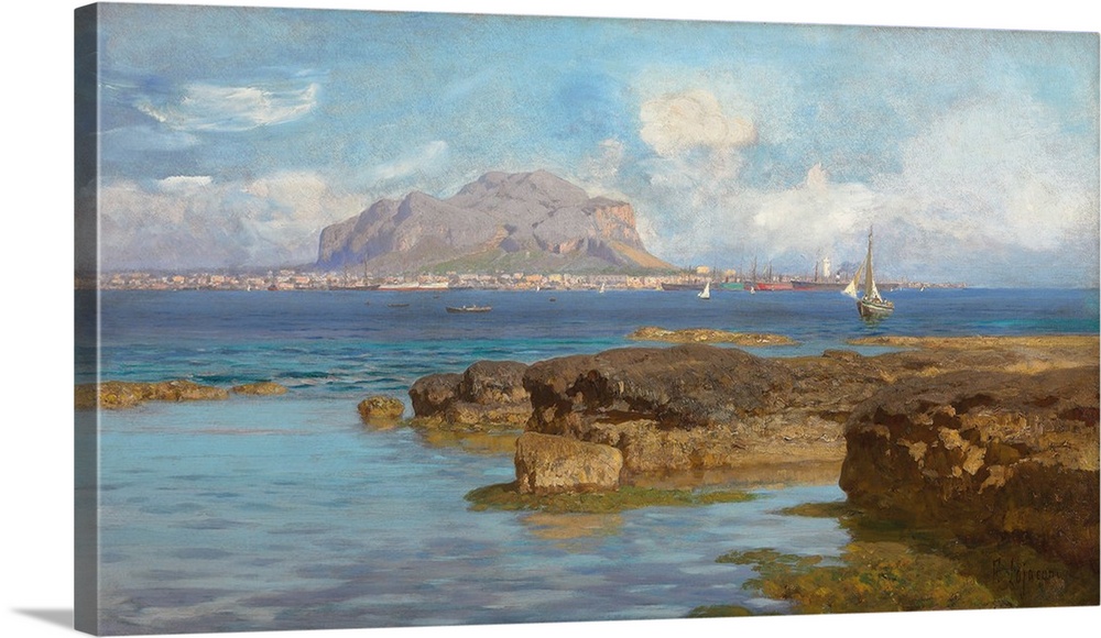 Monte Pellegrino, Palermo, Sicilia, oil on canvas.  By Francesco Lojacono (1841-1915).