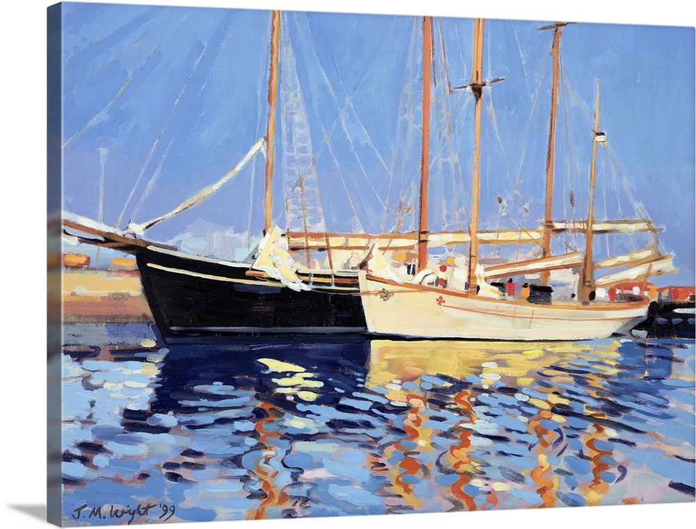 Contemporary painting of sailboats in the harbor at Skagen, Denmark.