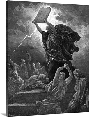 Moses Breaks The Tablets Of The Law, Engraving - Bible