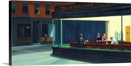 Nighthawks, 1942 - 24" x 12" Framed Print (Martin Walnut)