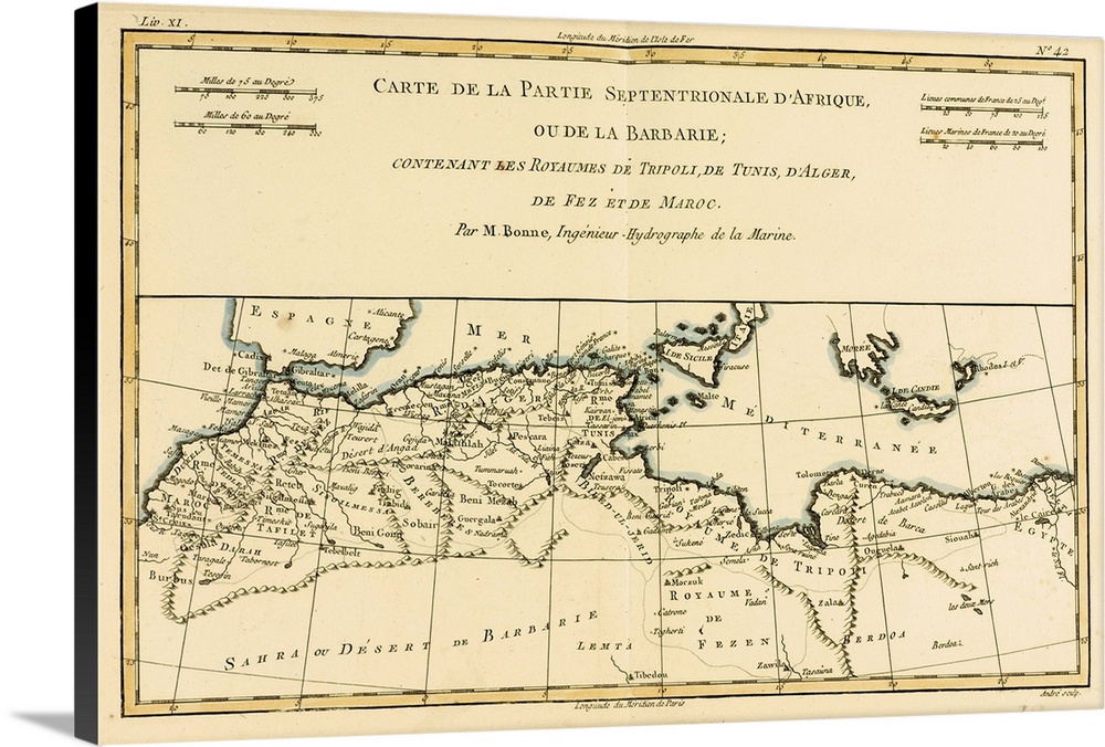 Map of North Africa circa.1760.  From .Atlas de Toutes Les Parties Connues du Globe Terrestre . by Cartographer Rigobert B...