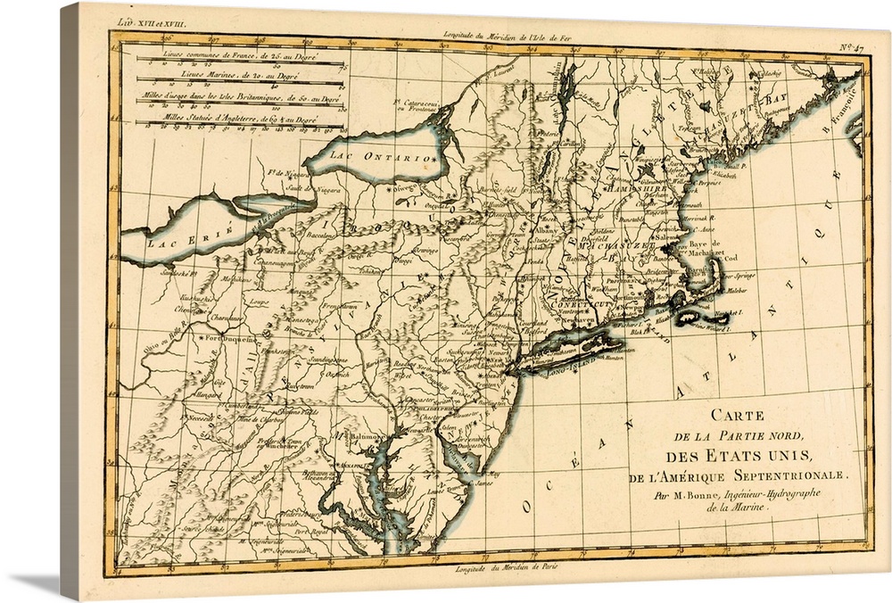 Map of the northern united states of North America circa.1760. From .Atlas de Toutes Les Parties Connues du Globe Terrestr...