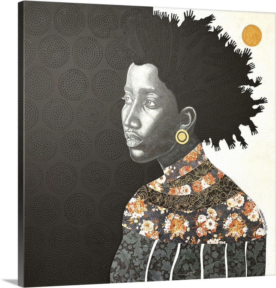 Out of darkness reaching the light I, c. 2024. (Originally mixed media on canvas.) Beautiful female side profile/bust of f...