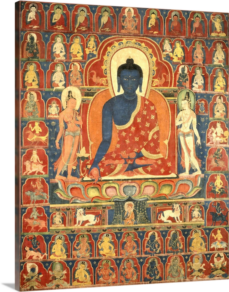 Painted Banner, Thangka with the Medicine Buddha, Bhaishajyaguru, 14th century, pigment on cloth.