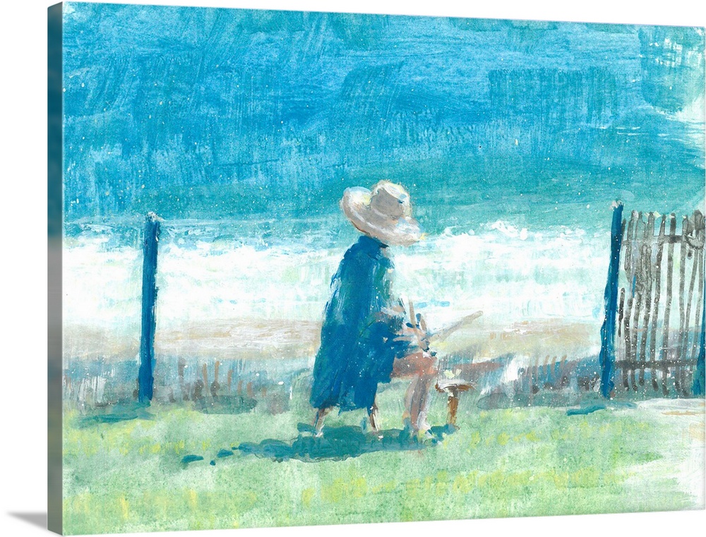 Contemporary painting of a person painting by the sea.