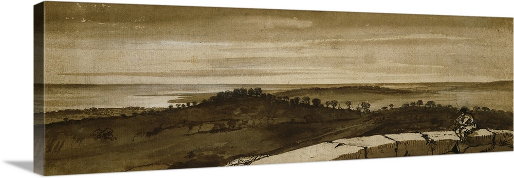 Panorama from the Sasso, 1649-1655, pen and brown ink with brush and brown wash, heightened with white gouache and traces ...