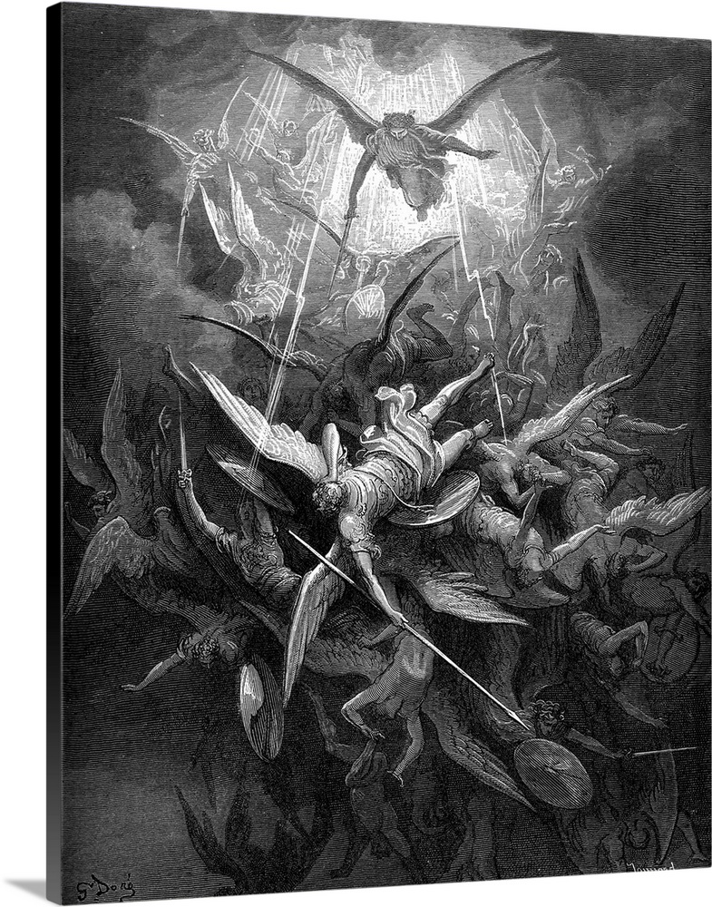 Paradise Lost, by John Milton: the rebel angels are cast out of heaven: 'Him the Almighty Power Hurl'd headlong flaming fr...