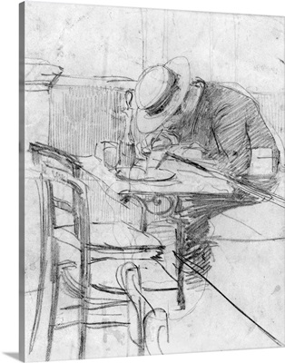 Paul Cesar Helleu at a table in a cafe
