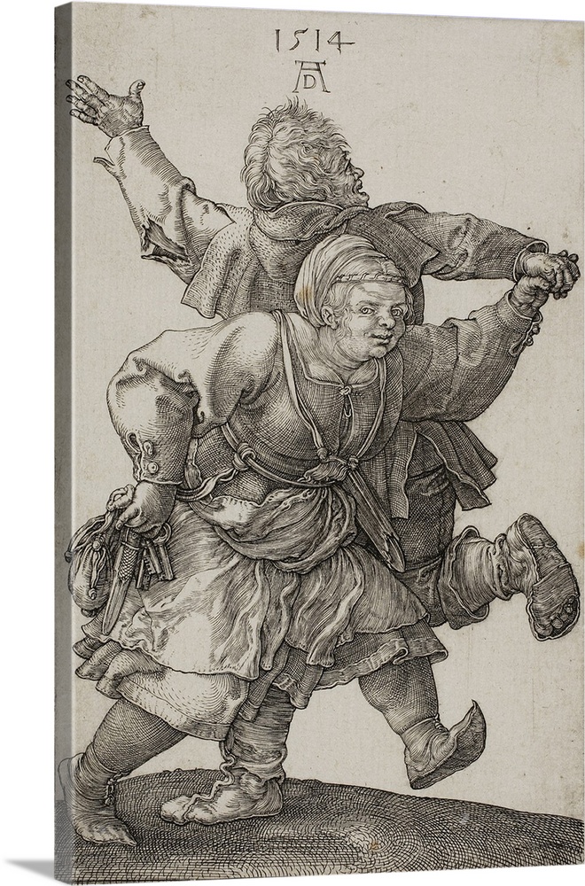 Peasant couple dancing, 1514, engraving in black on ivory laid paper.
