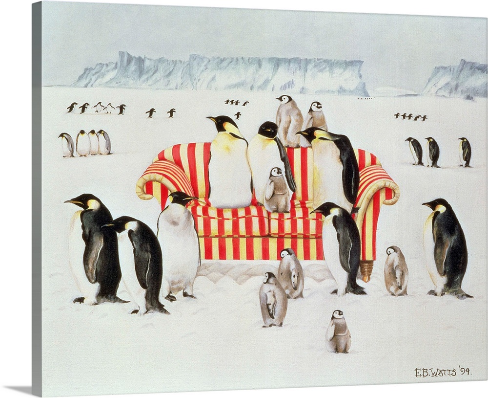 Penguins on a Red and White Sofa, 1994