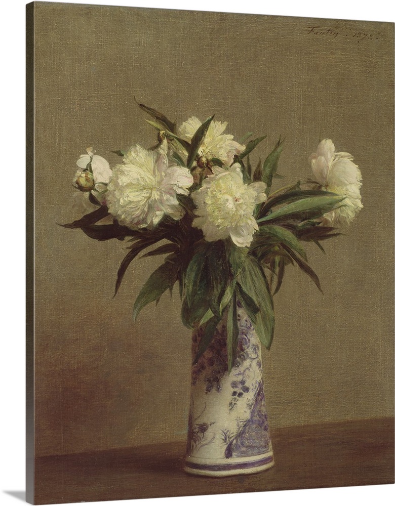 Peonies in a Blue and White Vase, 1872, oil on canvas.  By Henri Fantin-Latour (1836-1904).
