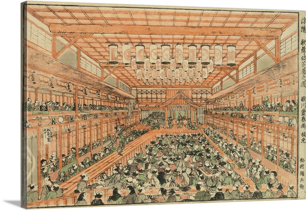 Perspective Picture of a Kabuki Theater, Uki-e Kabuki shibai no zu, c.1776, colour woodblock print.