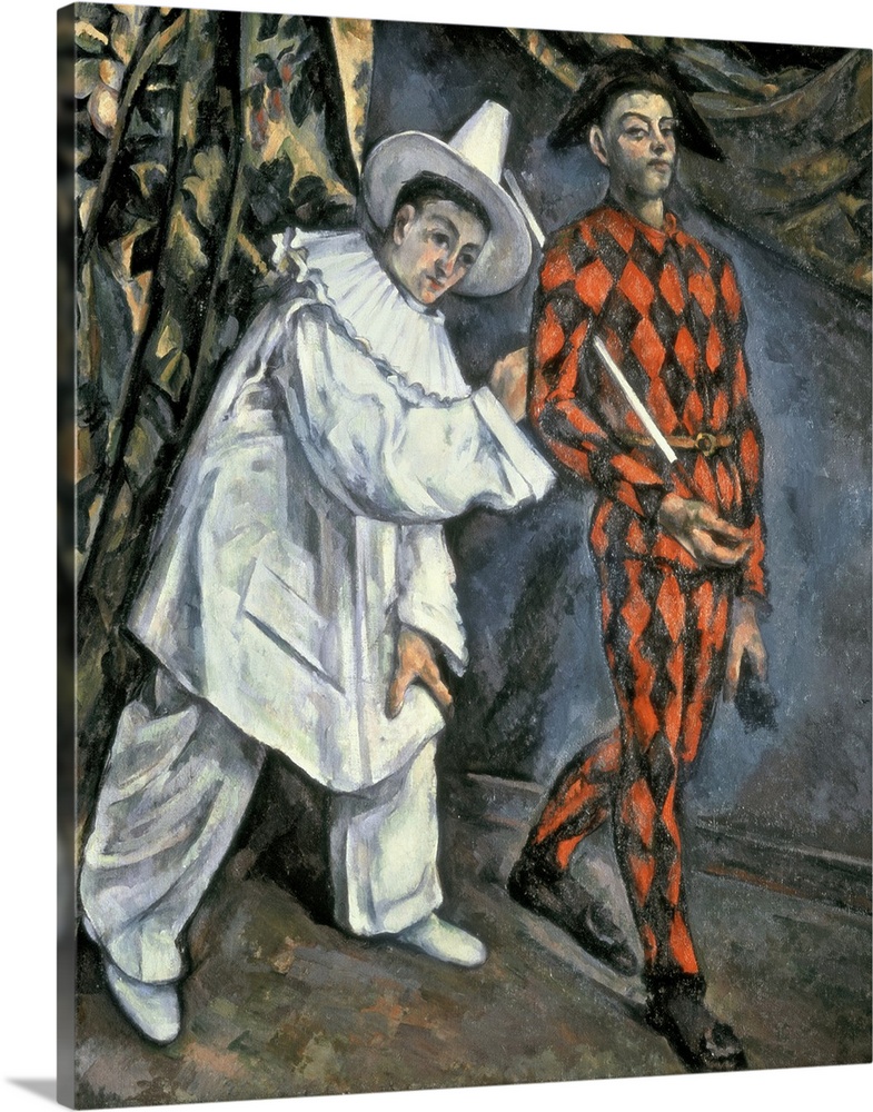Oil painting on canvas of two people dressed up in costume for Mardi Gras.