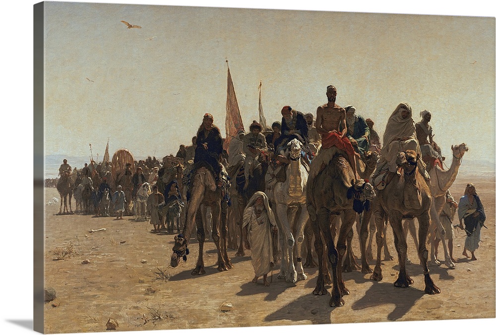XIR78305 Pilgrims Going to Mecca, 1861 (oil on canvas)  by Belly, Leon-Auguste-Adolphe (1827-77); 161x242 cm; Musee d'Orsa...