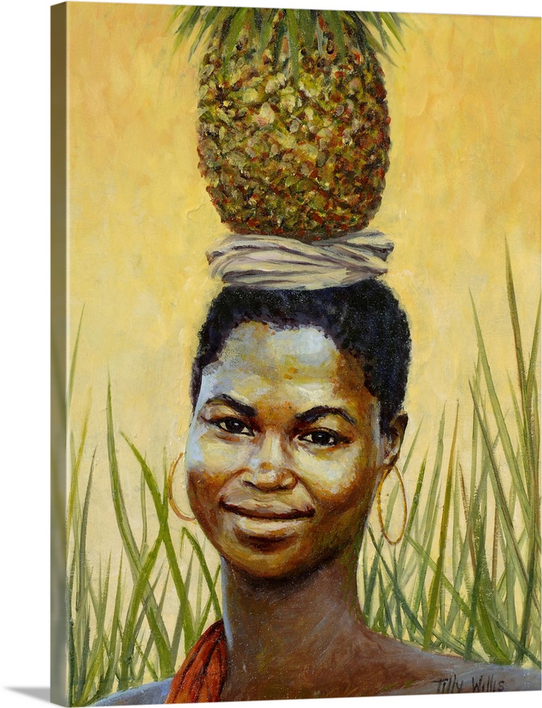 Find Framed Print,  Poster, Canvas Art, and  Art Print of  female, African, black, portrait, carrying, fruit, head,