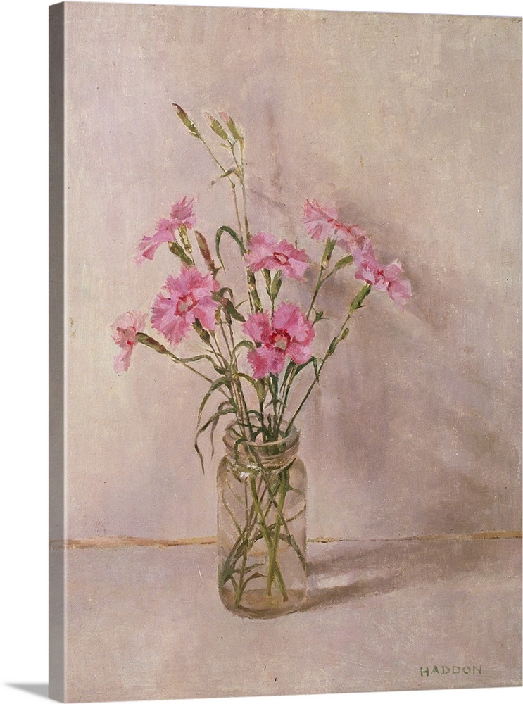 Pinks in a glass jar.