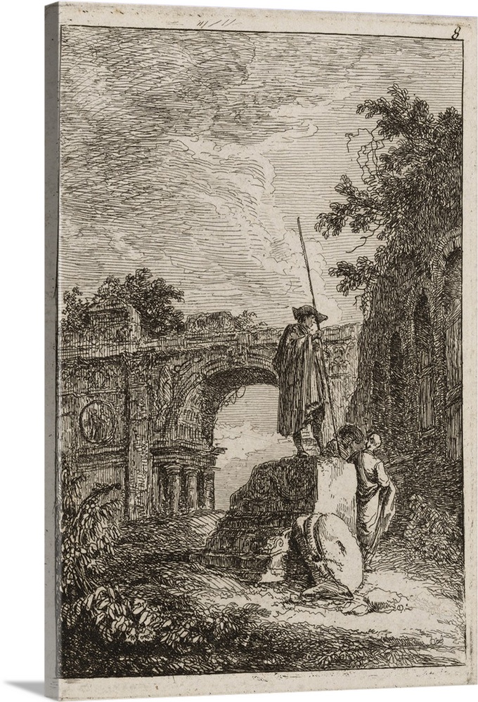 Plate Eight from Evenings in Rome, 1763-64, etching in black on off-white laid paper, tipped onto tan laid paper.