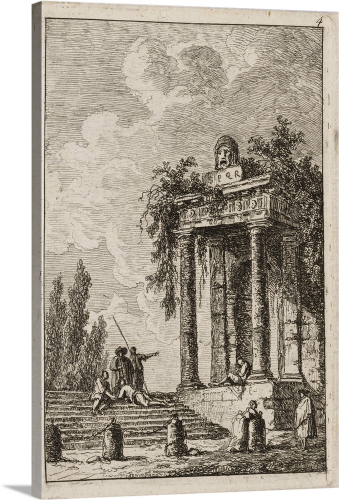 Plate Four from Evenings in Rome, 1763-64, etching in black on off-white laid paper, tipped onto tan laid paper.