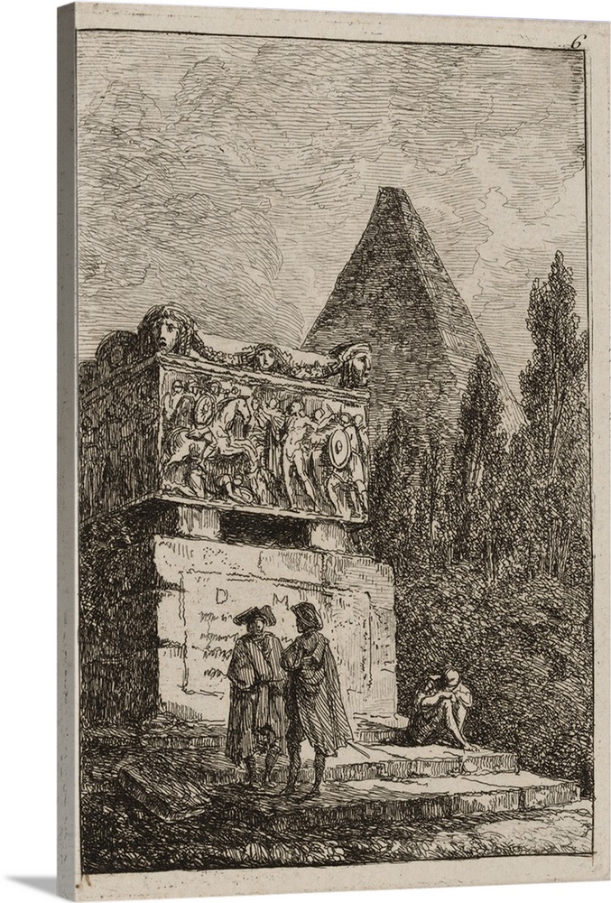 Plate Six from Evenings in Rome, 1763-64, etching in black on off-white laid paper, tipped onto tan laid paper.