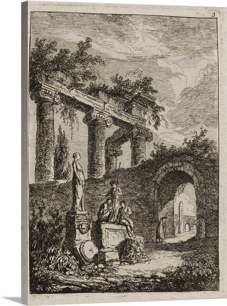 Plate Three from Evenings in Rome, 1763-64, etching in black on off-white laid paper, tipped onto tan laid paper.