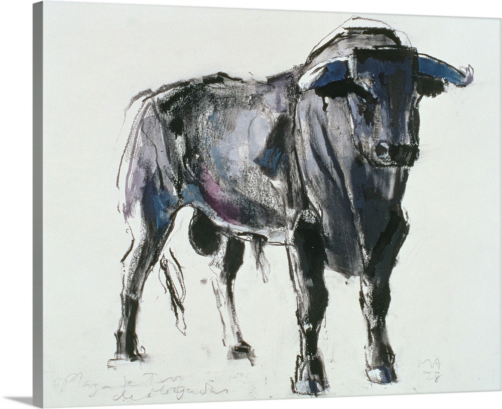 Contemporary painting of a large black bull.